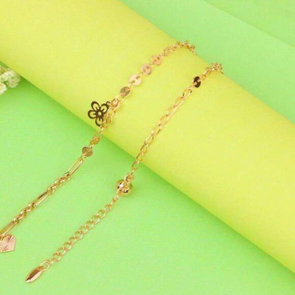 "Rose Gold Anklet with Flower & Peace Charms, XPAL1171 - Picture 5 of 12